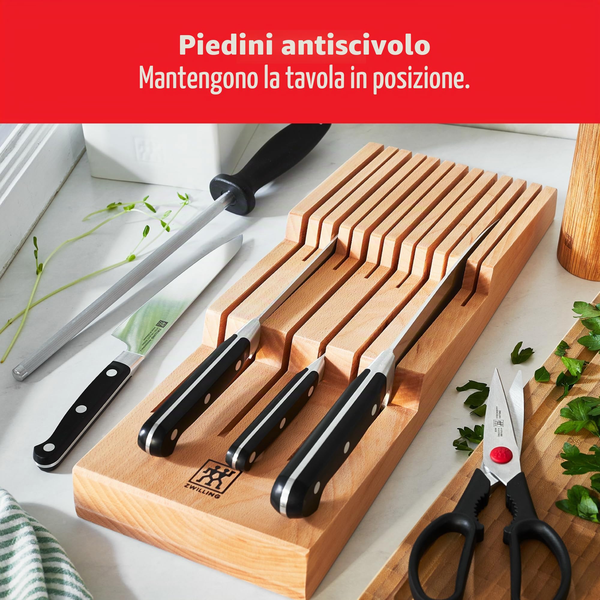 Zwilling Ceppo portacoltelli cassetto 12 scomparti faggio