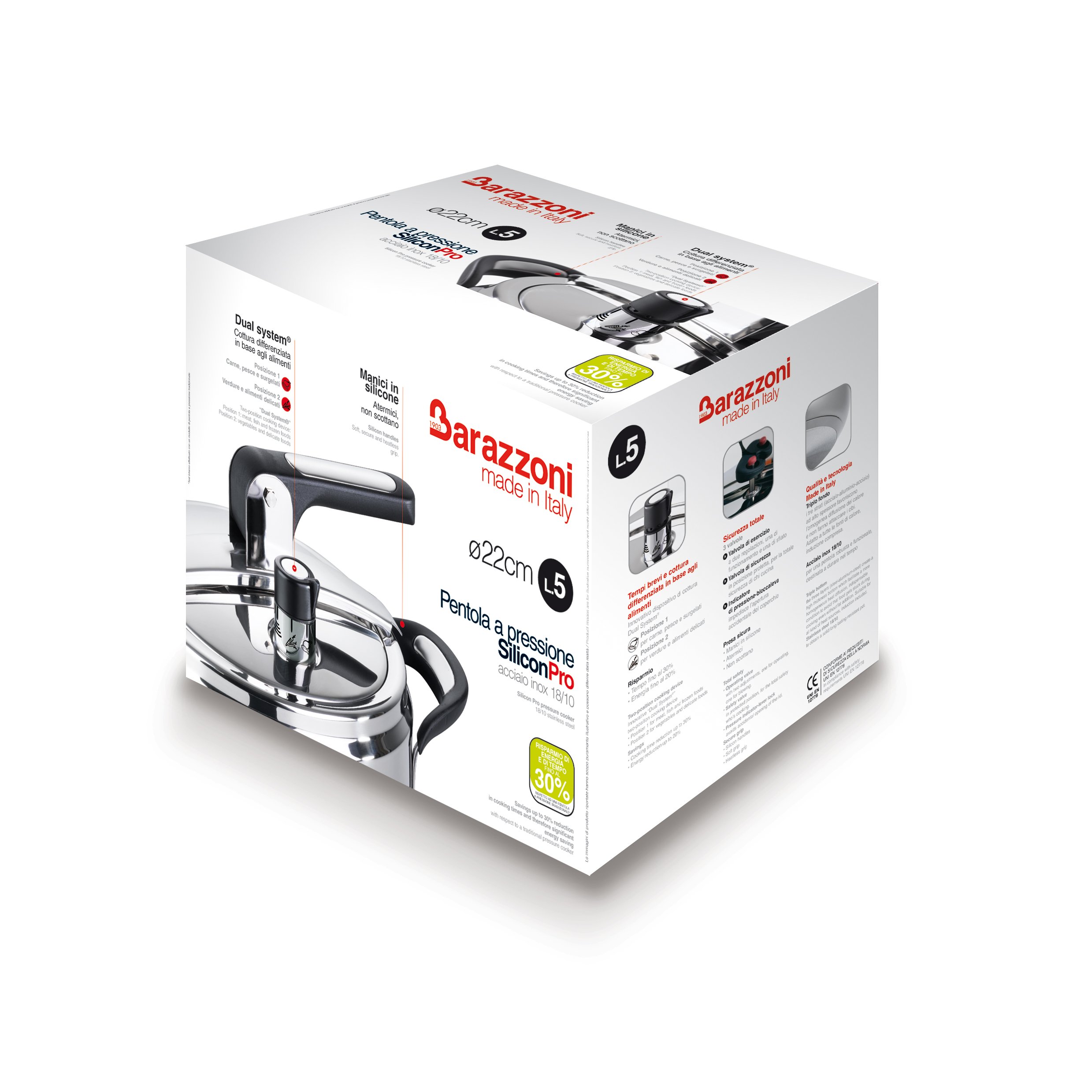 Barazzoni Silicon Pro pentola a pressione 5 L 22 cm inox