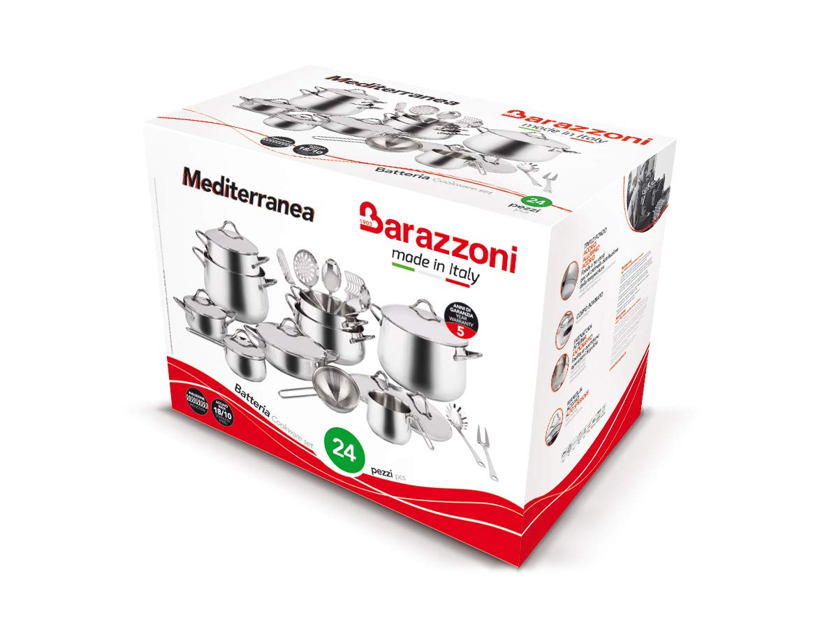 Barazzoni Mediterranea Batteria Pentole 24 Pezzi Inox Induzione