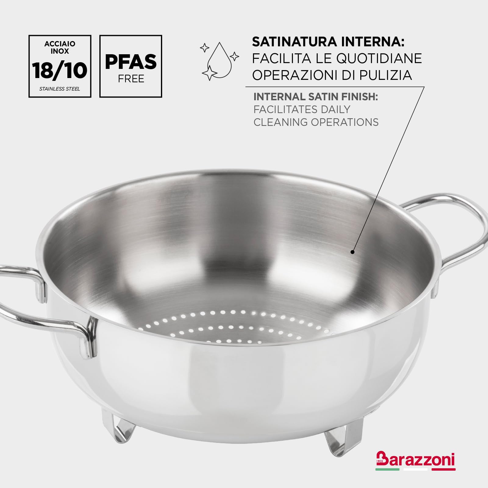 Barazzoni Speciali Scolapasta 22 cm acciaio inox 18/10 Italy