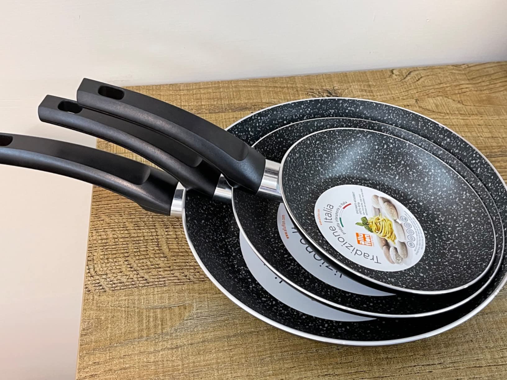 ALLUFLON Tradizione Italia Set Padelle 24-28 cm Antiaderenti Pietra
