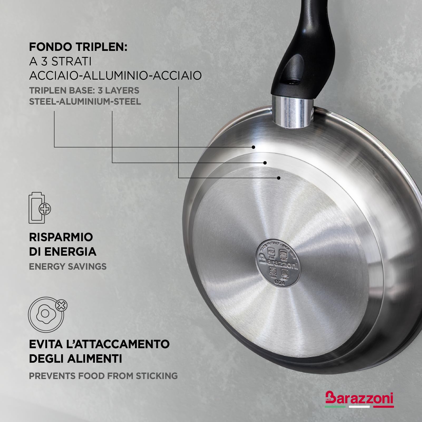 Barazzoni Le Inoxidabili Saltapasta Wok 28 cm 3,7 L Inox Induzione