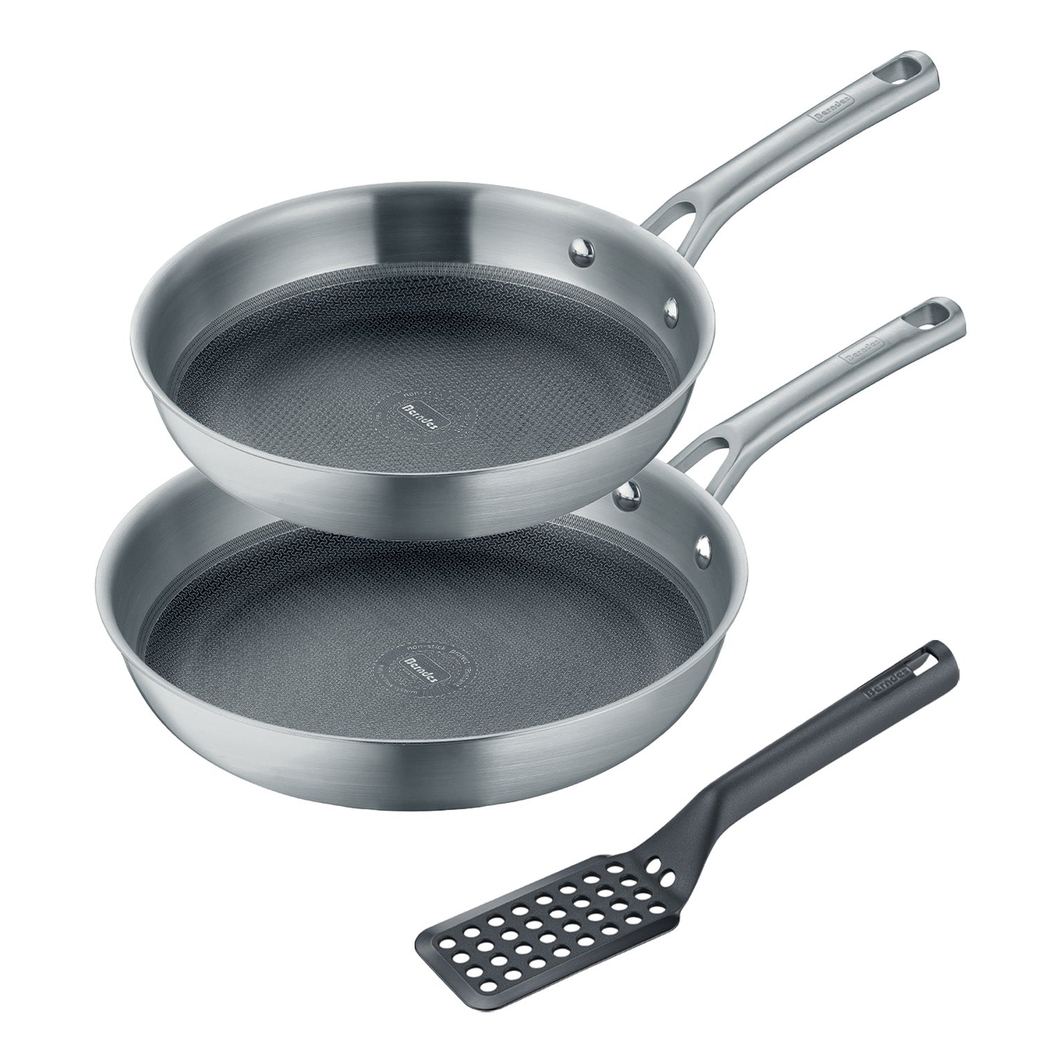 Berndes Tricion Resist set padelle 24+28 cm inox spatola