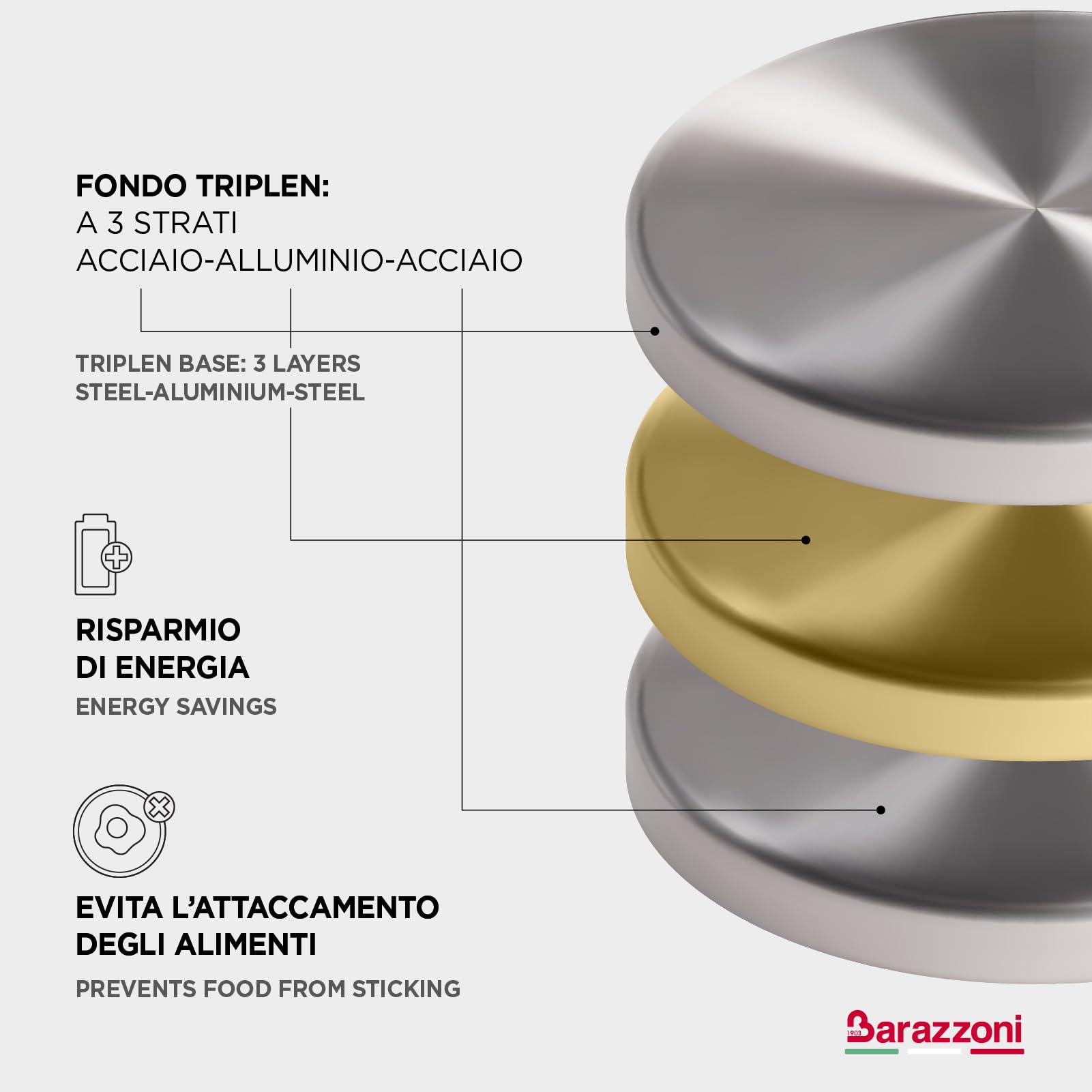 Barazzoni Chef Line Casseruola 22 cm 3,8 L Acciaio Induzione