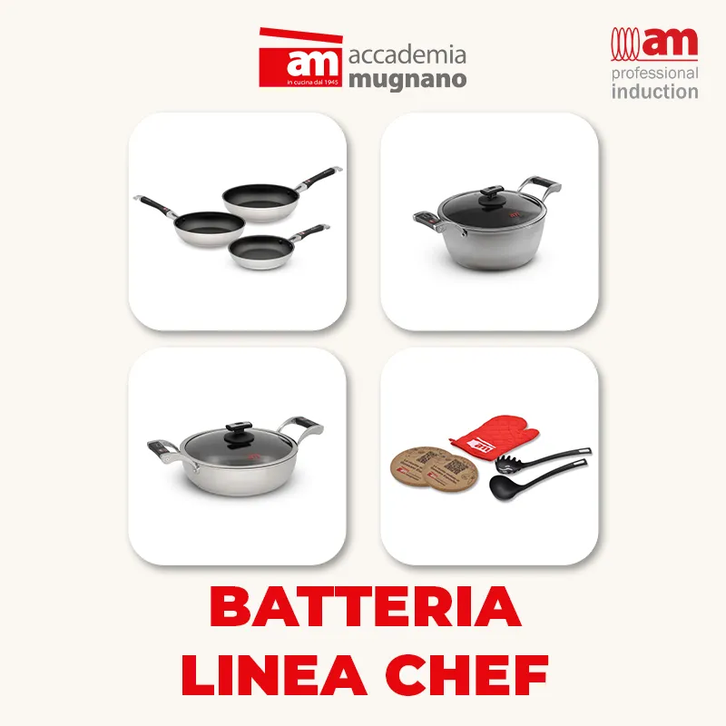 Accademia Mugnano Chef batteria 9 pezzi + presina sottopentola
