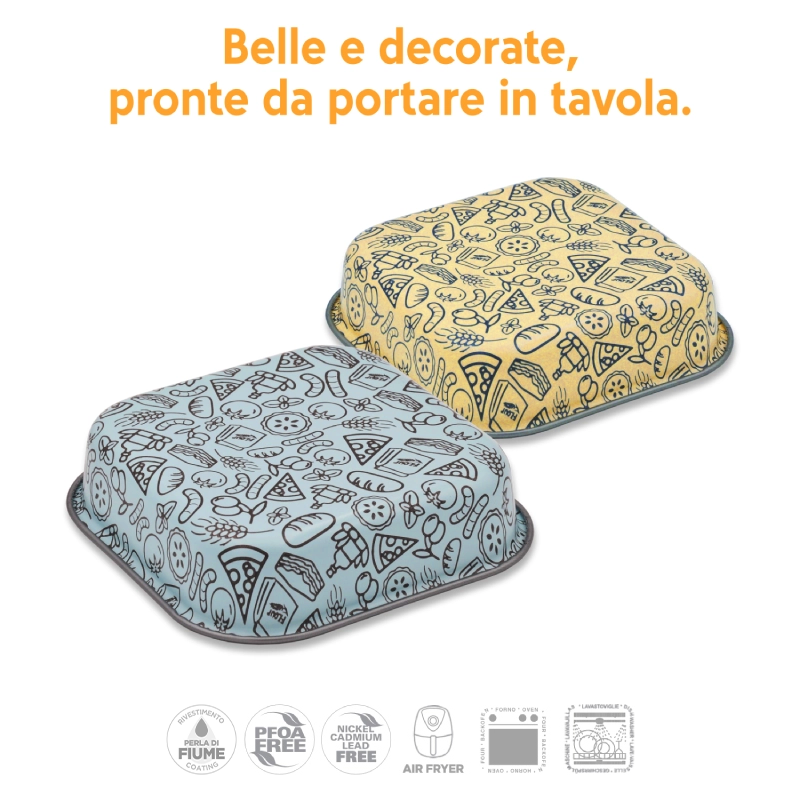 Accademia Mugnano AirFry set 2 teglie quadrate azzurra+crema