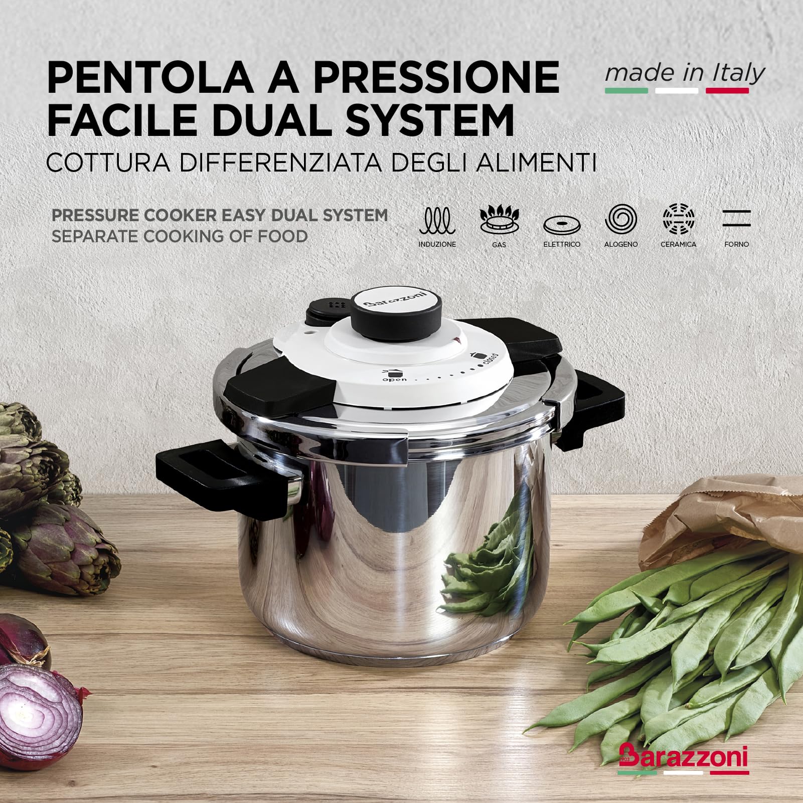 Barazzoni Facile Dual System pentola a pressione 6 lt ø 22 cm inox