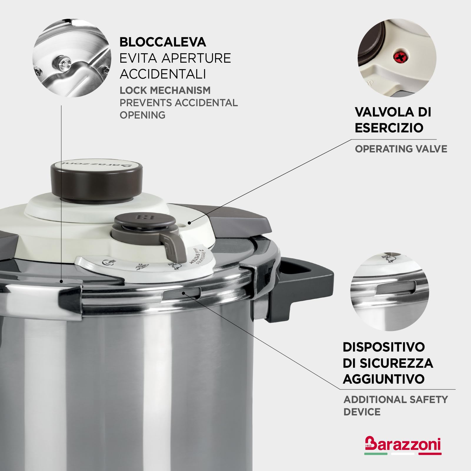 Barazzoni Facile Dual System pentola a pressione 6 lt ø 22 cm inox