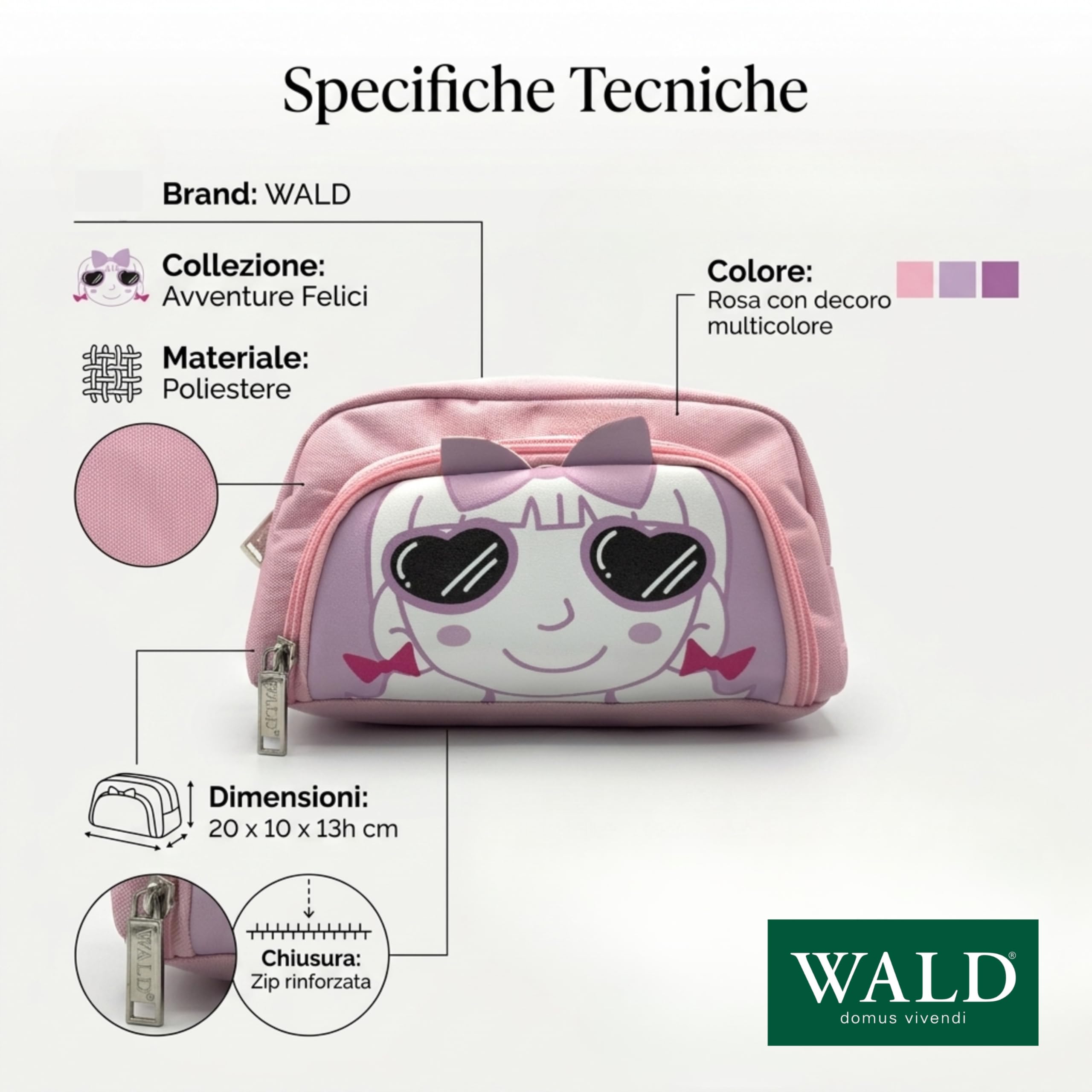Wald Junior Avventure Felici pochette rosa 20x10x13 cm