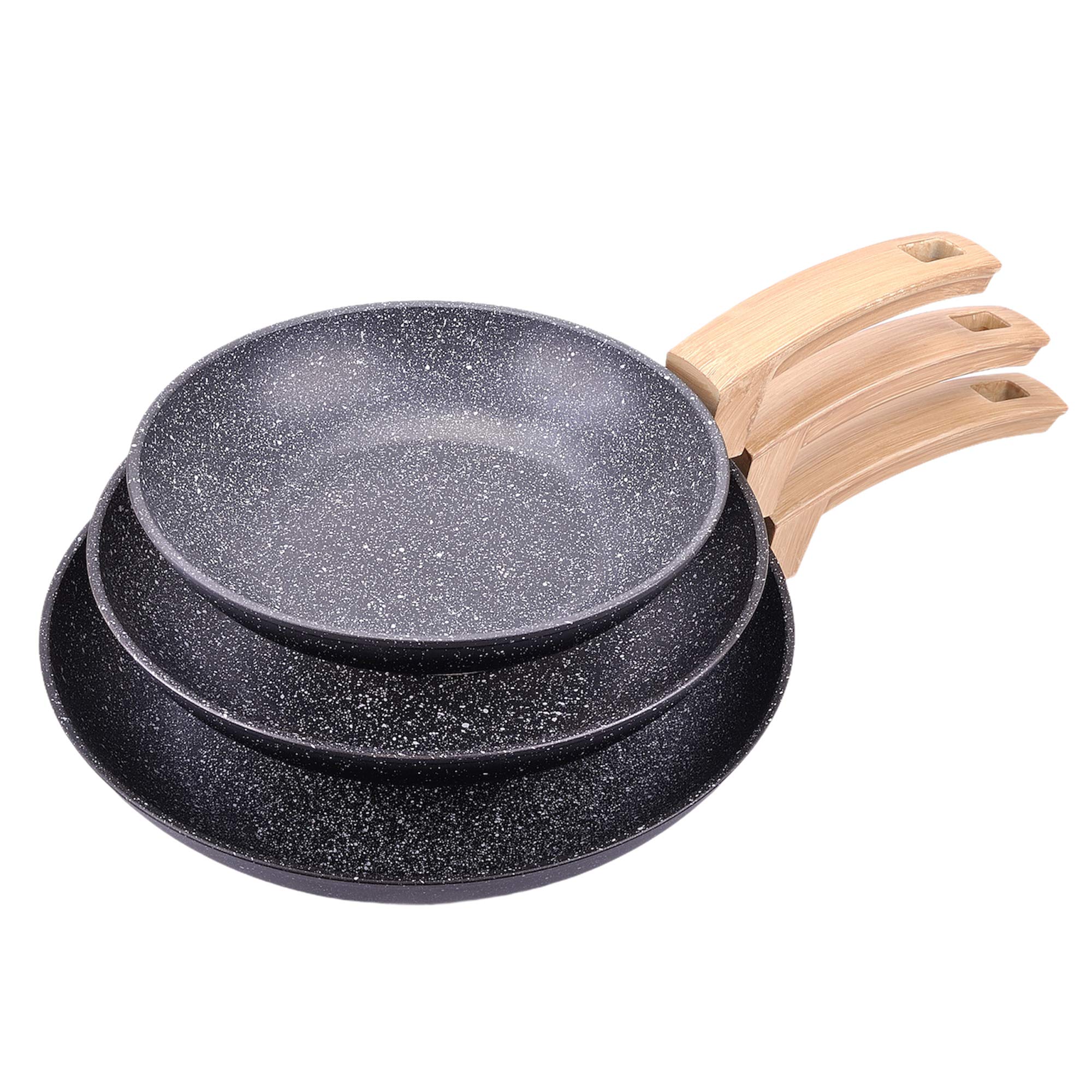 Alluflon Etnea Wood Set 3 Padelle 20-24-28 Antiaderente Pietra