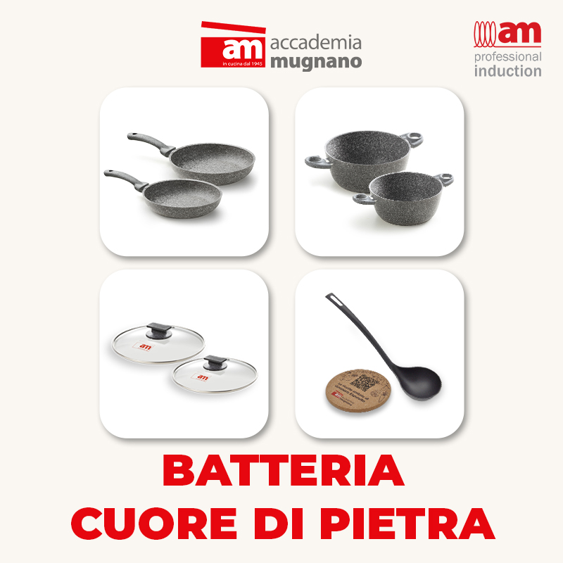 Accademia Mugnano Cuore di Pietra batteria 7 pezzi induzione +sottopentola