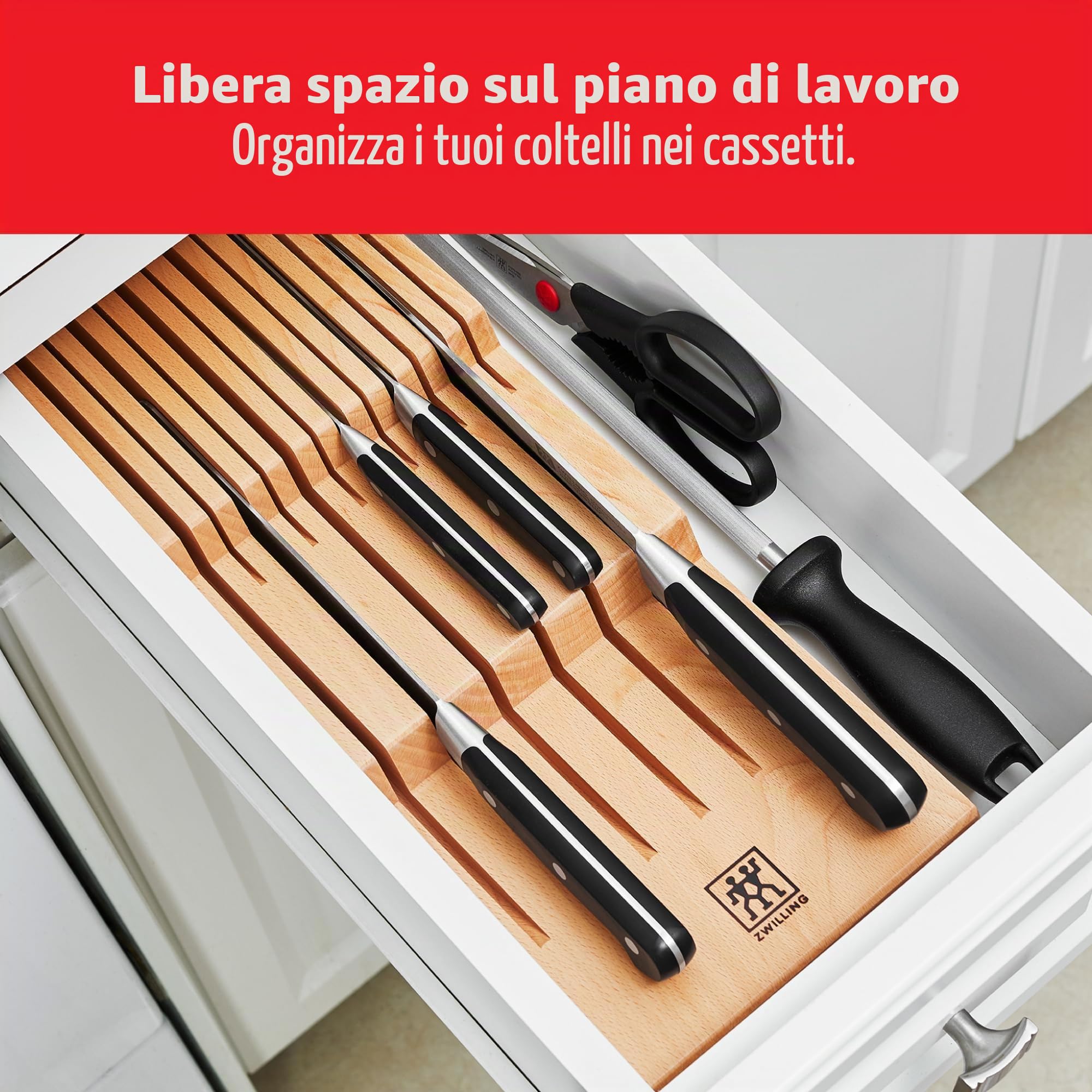 Zwilling Ceppo portacoltelli cassetto 12 scomparti faggio