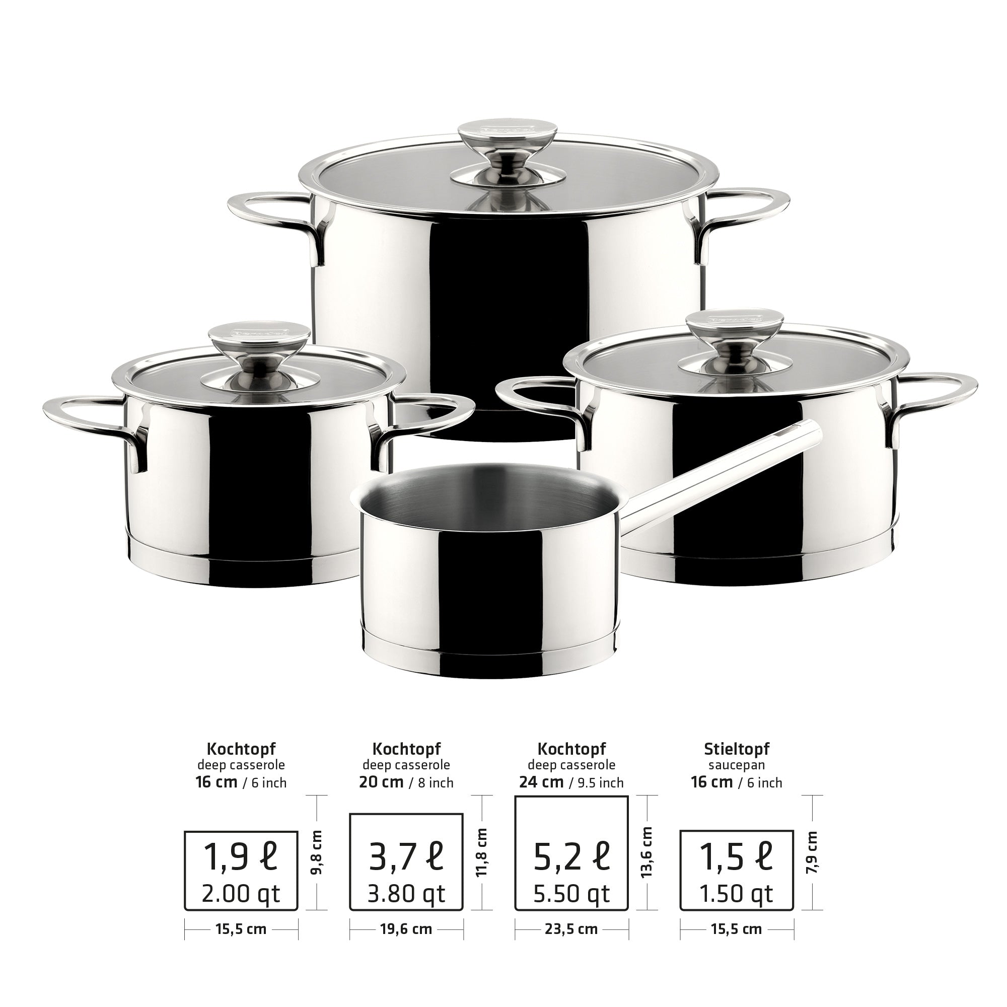 Berndes Millesima set pentole 4 pezzi acciaio inox lucido