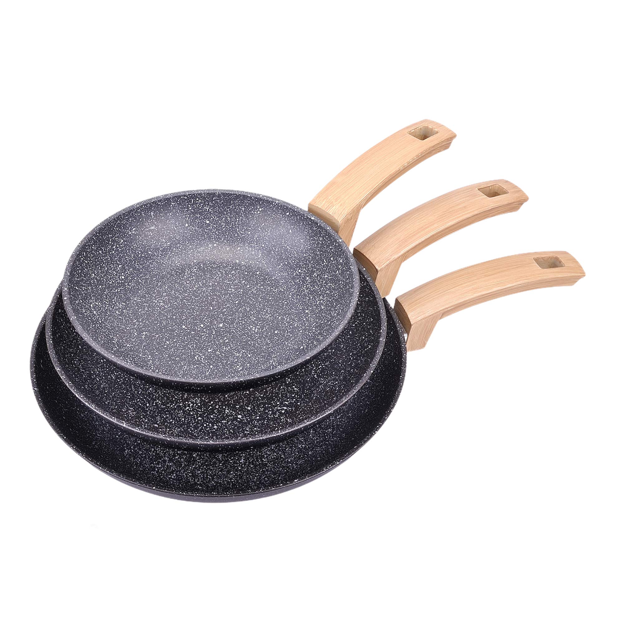 Alluflon Etnea Wood Set 3 Padelle 20-24-28 Antiaderente Pietra