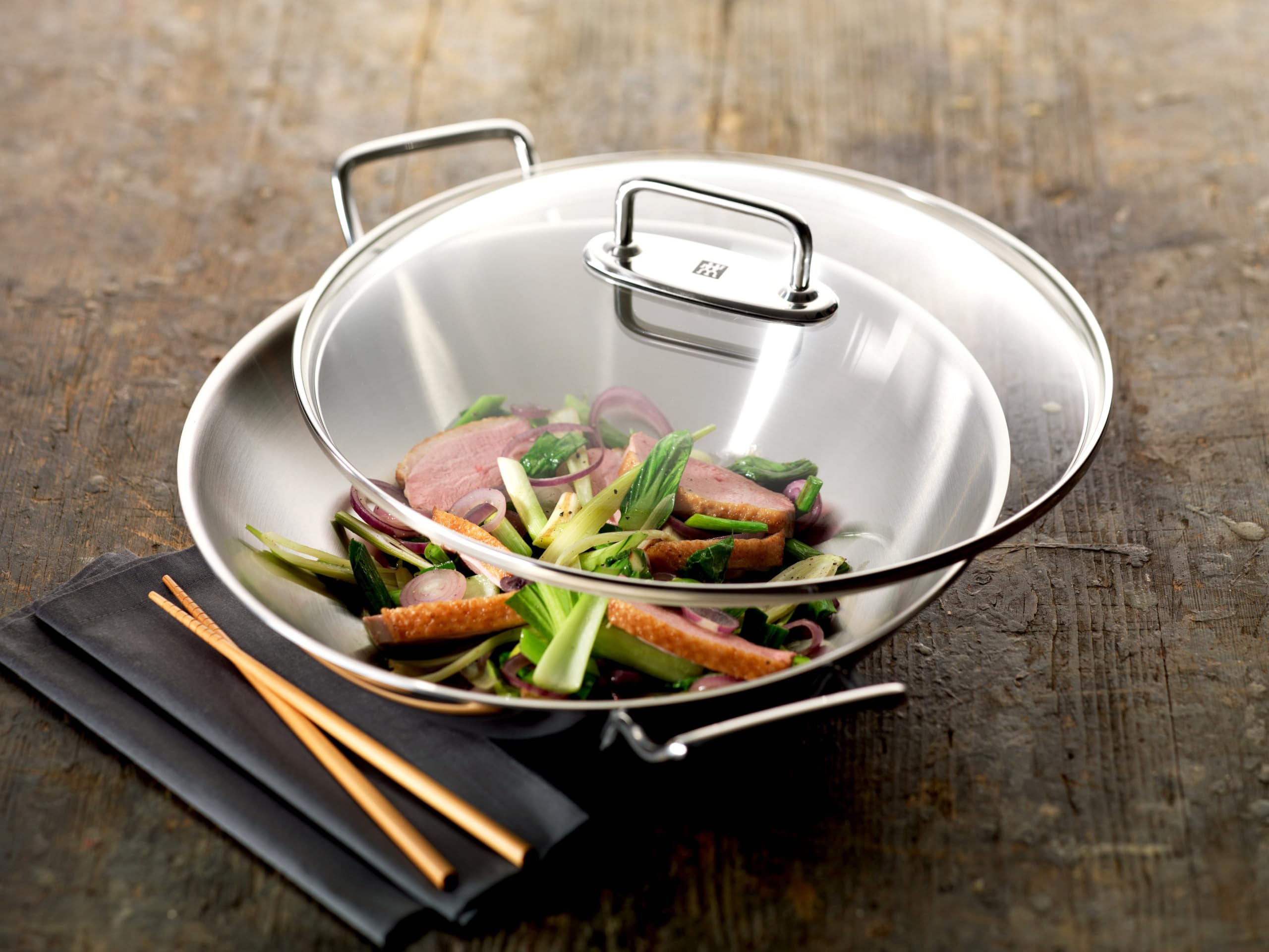 Zwilling Plus wok acciaio inox 32 cm con coperchio