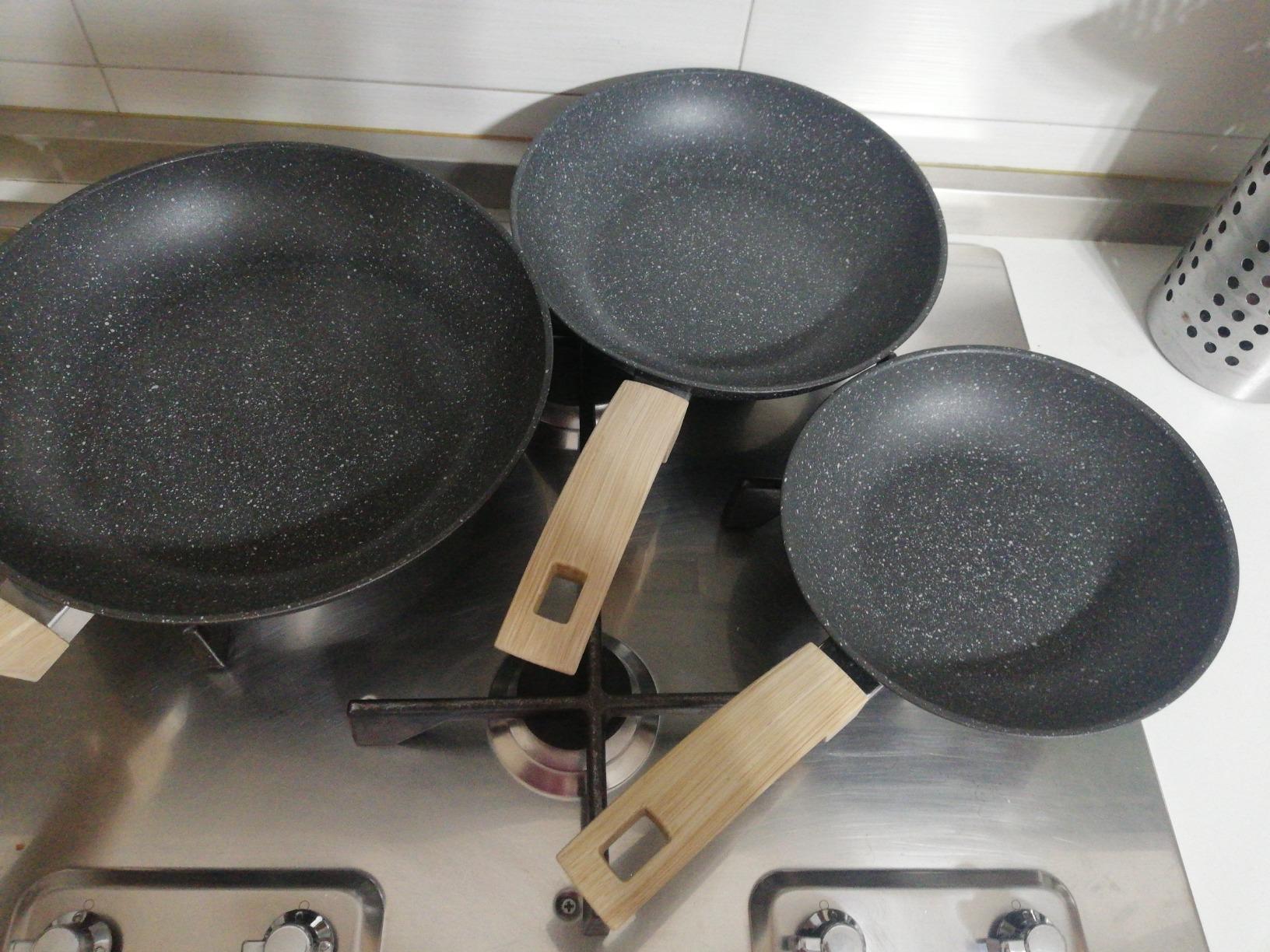 Alluflon Etnea Wood Set 3 Padelle 20-24-28 Antiaderente Pietra