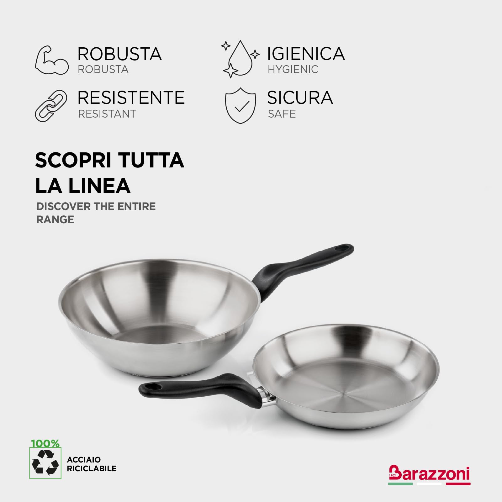 Barazzoni Le Inoxidabili Saltapasta Wok 28 cm 3,7 L Inox Induzione