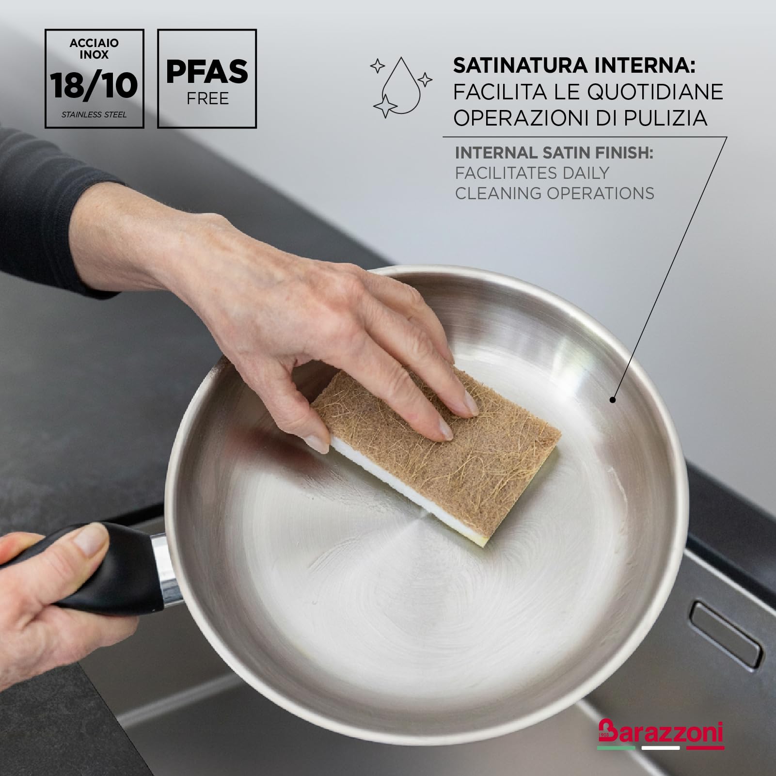 Barazzoni Le Inoxidabili Saltapasta Wok 28 cm 3,7 L Inox Induzione