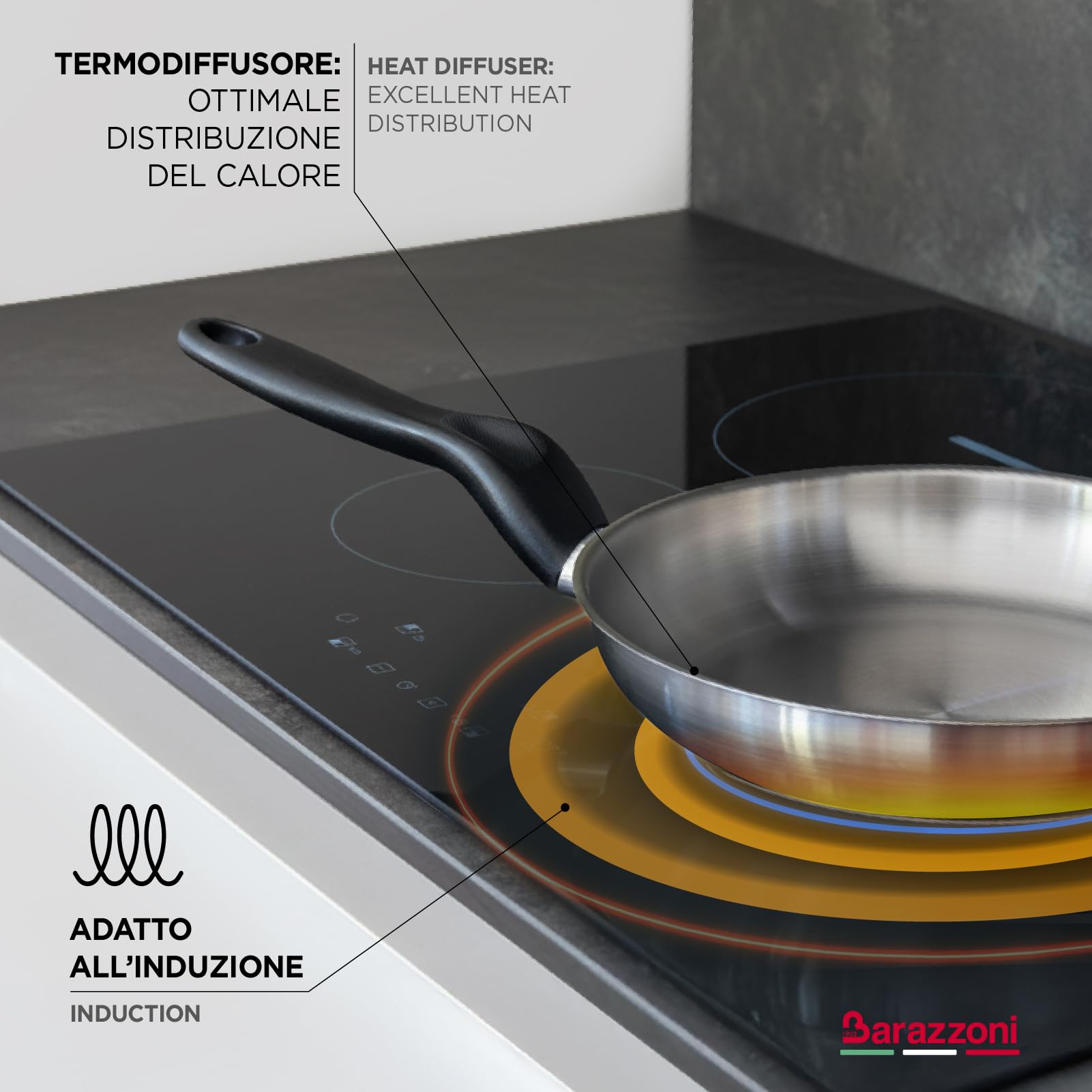 Barazzoni Le Inoxidabili Saltapasta Wok 28 cm 3,7 L Inox Induzione