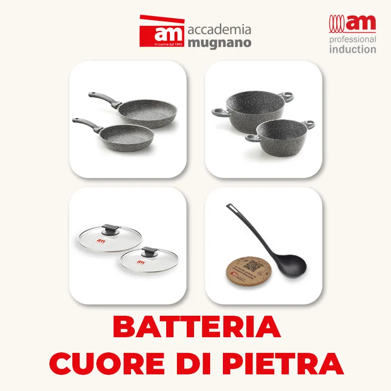 Accademia Mugnano Cuore di Pietra batteria 7 pezzi induzione +sottopentola