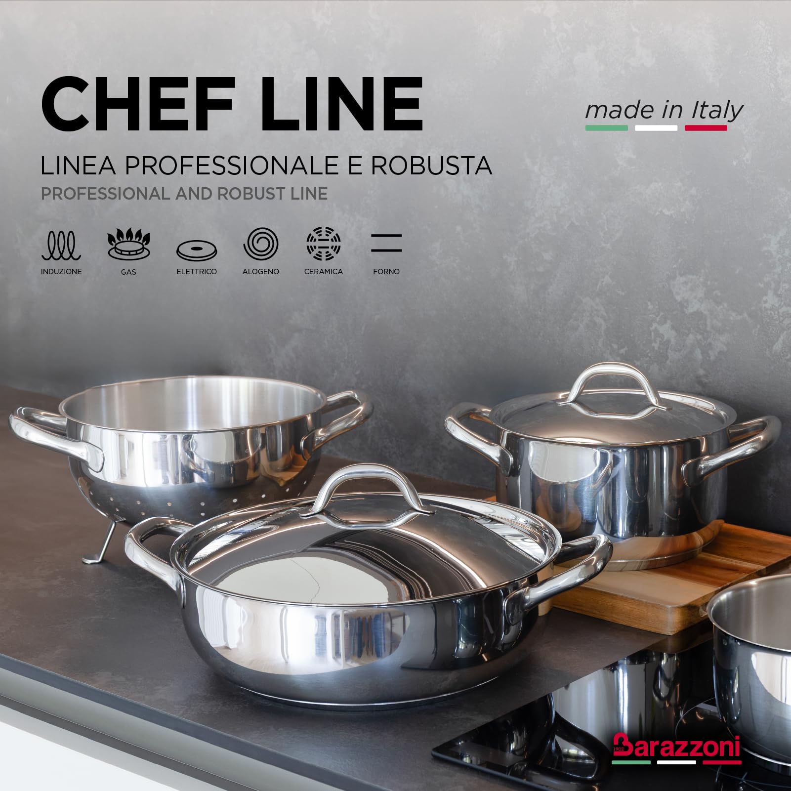 Barazzoni Chef Line Casseruola 22 cm 3,8 L Acciaio Induzione