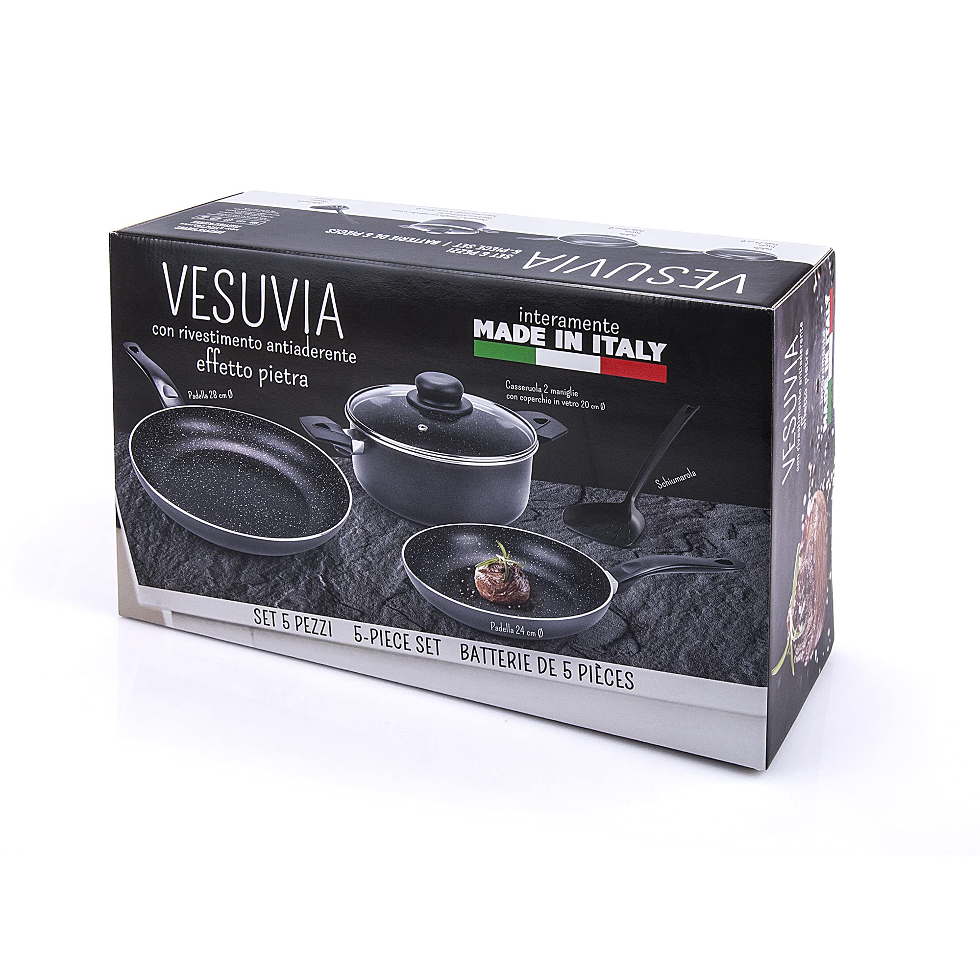 Alluflon Vesuvia batteria 5 pezzi padelle alluminio