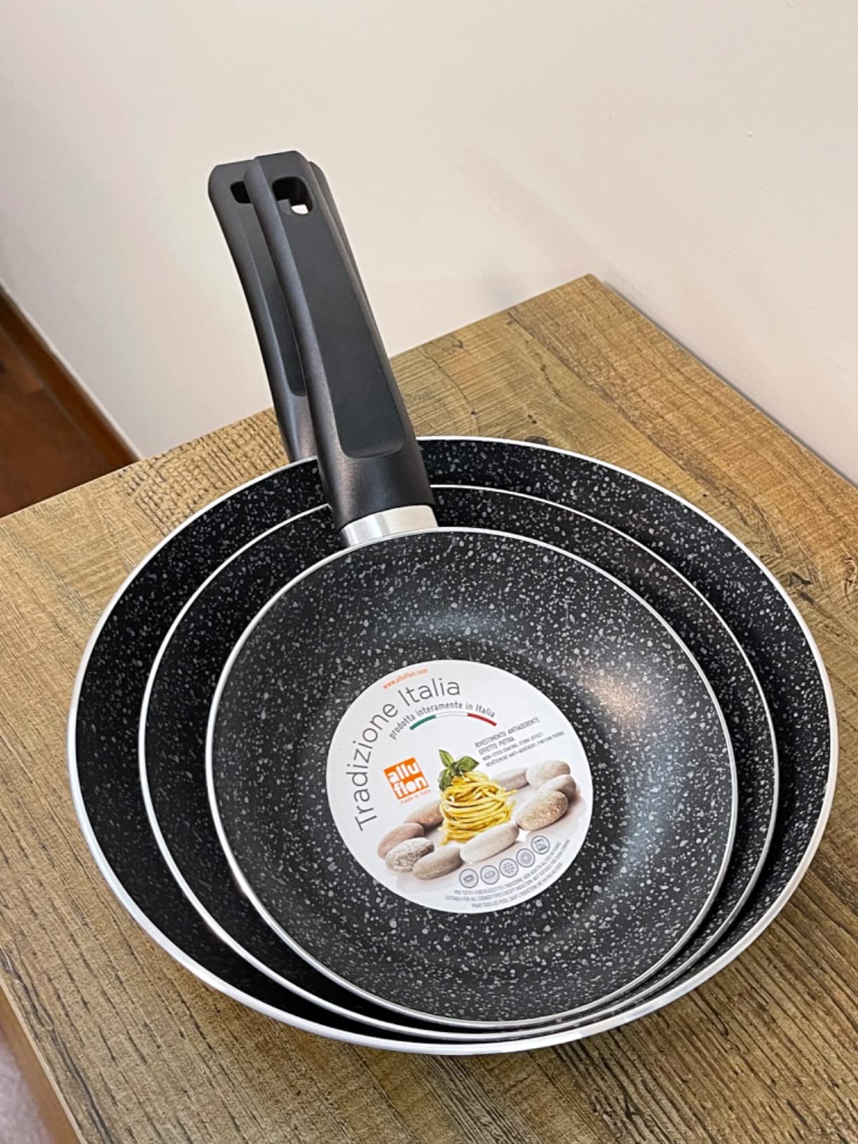 ALLUFLON Tradizione Italia Set Padelle 24-28 cm Antiaderenti Pietra