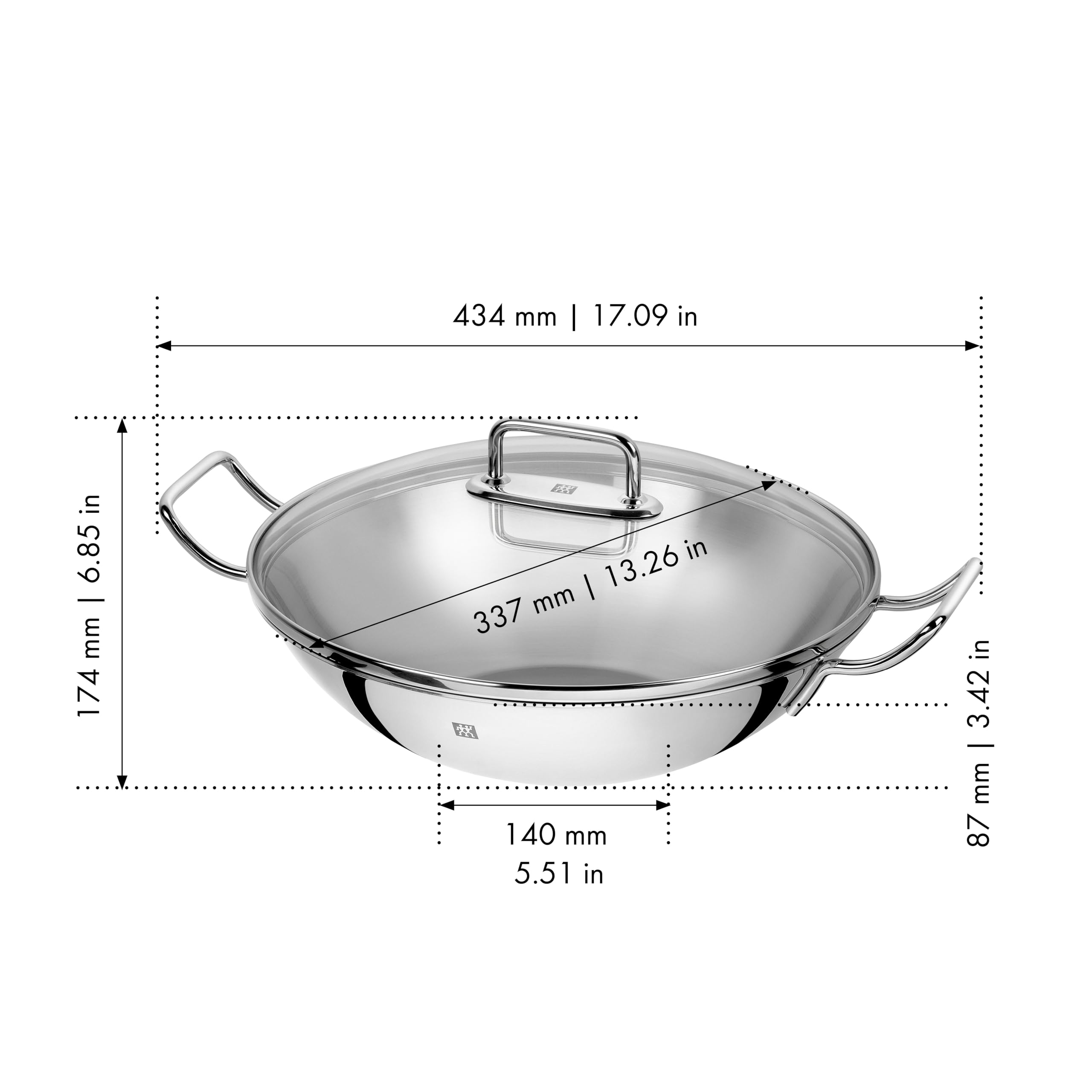 Zwilling Plus wok acciaio inox 32 cm con coperchio