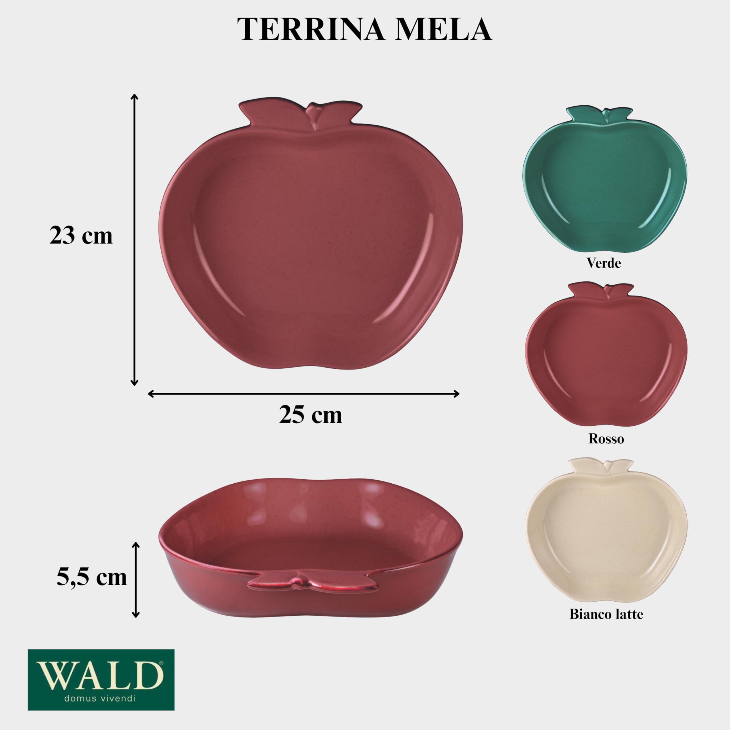 Wald Cottura Terrina Mela Ceramica Rossa Forno e Microonde