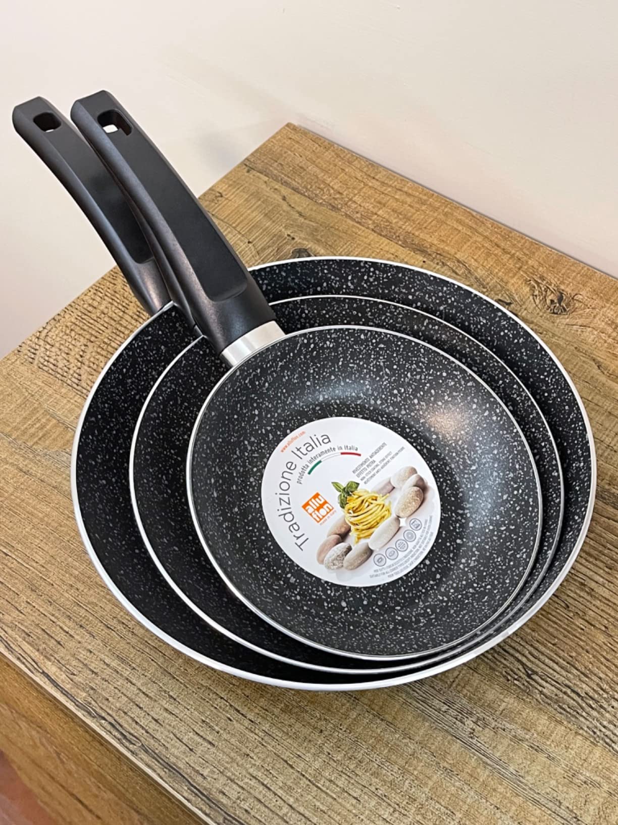 ALLUFLON Tradizione Italia Set Padelle 24-28 cm Antiaderenti Pietra
